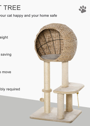 Cat Tree with Sisal Scratching Post Condo and Hanging Rope 39" H, Beige