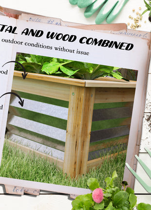 Raised Garden Beds Set of 2, Metal and Wood Combined Planter Box, for Growing Flowers, Herbs and Vegetables