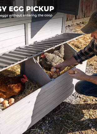 147" Extra Wooden Large Chicken Coop with Run for 8–10 Hens, Predator-Proof Mesh, Gray