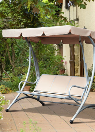 3-Seat Outdoor Porch Swing Chair, Patio Swing Glider with Adjustable Canopy, Breathable Seat, and Steel Frame for Garden, Poolside, Backyard, Beige