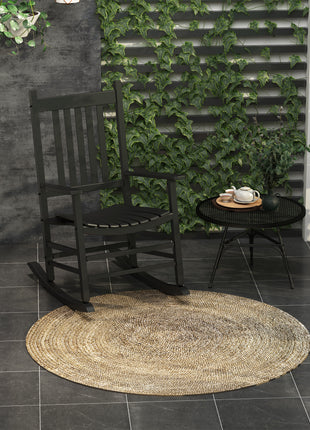 Wooden Outdoor Rocking Chair with Armrests, High Back for Garden, Patio, Balcony, Porch, Black