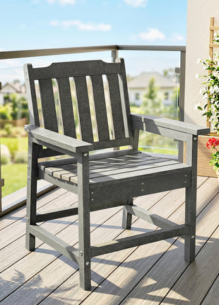 All-Weather Patio Chair, HDPE Patio Dining Chair, Heavy Duty Wood-Like Outdoor Furniture for Garden, Backyard, Deck, Porch, Lawn, Gray