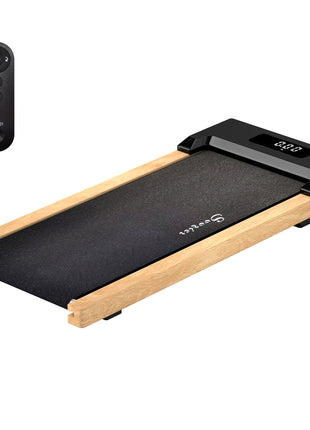 2.5HP Walking Pad, Wood Under Desk Treadmill with Remote Control, Transport Wheels and LED Display for Home Gym Office