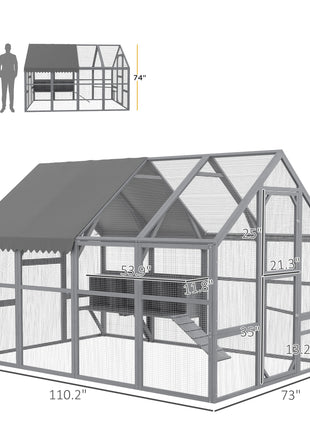 9' x 6' x 6' Large Chicken Coop with Nesting Box, Water-Resistant and Anti-UV Cover for 8-12 Chickens, Gray