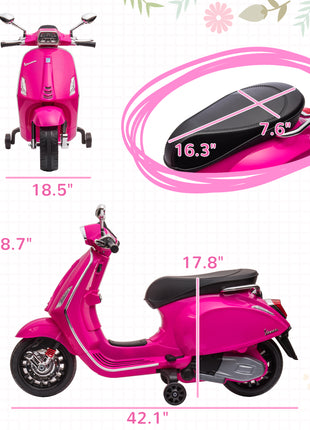 Vespa Licensed Kids Motorcycle 6V Toddler Motorcycle with Music, FM Radio, Headlight, Pink