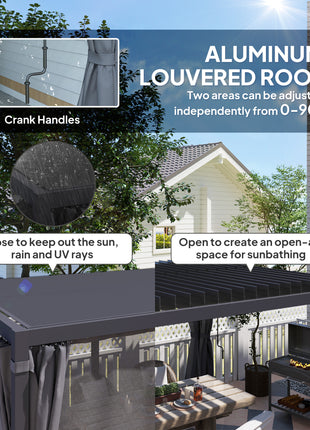 10' x 13' Outdoor Retractable Pergola w/ Sun Shade Louvered Top, Pergola w/ Canopy, Curtains, Netting, Dark Gray
