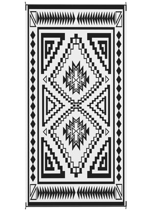 Reversible Outdoor Rug, Waterproof Plastic Straw with Carry Bag, 9' x 18', Black & White Square Patchwork