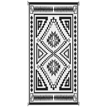 Reversible Outdoor Rug, Waterproof Plastic Straw with Carry Bag, 9' x 18', Black & White Square Patchwork