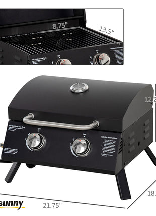 21.75" Charcoal BBQ, Portable Grill with 2 Burners, Heat-Resistant Handle, Folding Legs, Removable Ashtray, Thermometer, Carbon Steel, for Outdoor Cooking, Camping, Black
