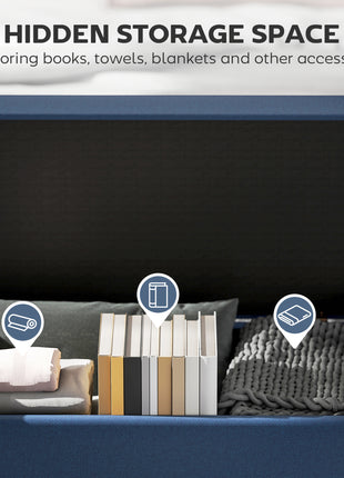 Upholstered Storage Ottoman Bench, Button Tufted Ottoman with Hidden Storage, Lift Top for Living Room, Dark Blue