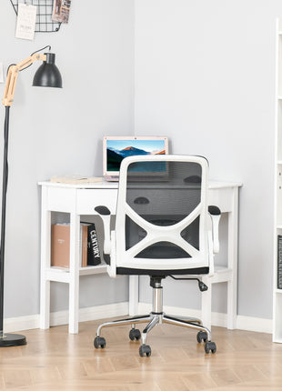 Corner Desk, Triangle Computer Desk with Drawer and Storage Shelves for Small Spaces, Home Office Workstation for Living Room, or Bedroom, White