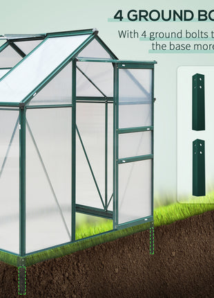 6' x 4' Greenhouse for Outdoors, Polycarbonate Greenhouse with Rain Gutter and Roof Vent, Aluminum Walk-in Green Houses for Outside for Patio Backyard Garden, Dark Green