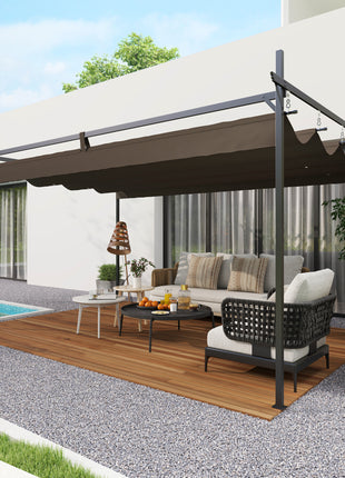 10' x 13' Metal Retractable Pergola Canopy, Outdoor Pergola for Garden, Patio, Backyard, Deck, Brown