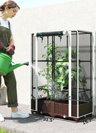 Raised Garden Bed with Trellis, 46.5" Tomato Cage with Crop Cage, Self Watering Planter Box with Drainage Holes, White