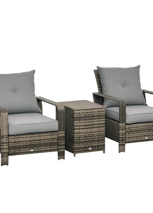 3 Piece Patio Furniture, PE Wicker Storage Table & Chairs, Gray