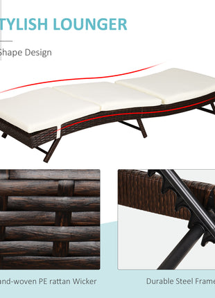 Patio Chaise Lounge, Pool Chair with 5 Position Adjustable Backrest & Cushion, Outdoor PE Rattan Wicker Sun Tanning Seat, 78.75" x 28" x 35", Coffee