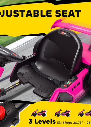 24V 7.5 MPH Electric Go Kart with Adjustable Seat, Slow Start, Pink