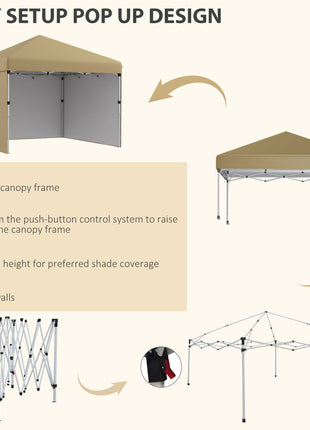 10' x 10' Pop Up Canopy with Sidewalls, Weight Bags and Carry Bag, Height Adjustable Tent for Parties, Beige