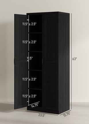 63" 2-Door Kitchen Pantry, Freestanding Cabinet with 2 Adjustable Shelves for Dining Room, Cinnamon Black Wood Grain