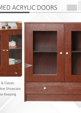 Kitchen Buffet Table Cabinet Storage Sideboard Server Console with Framed Acrylic Doors and Tabletop, Brown