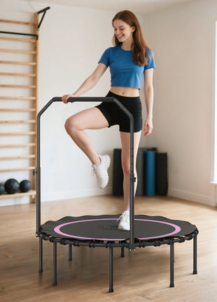 45" Rebounder Trampoline for Adults, Foldable Mini Trampoline with Adjustable Handle Bar for Indoor Outdoor, Pink