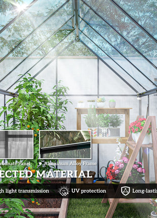 Polycarbonate Greenhouse with Swing Door and Two Adjustable Roof Vents, Aluminum Walk-in Greenhouse, 11x6 ft, Black