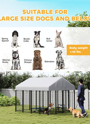 Outdoor Dog Kennel with Roof, 8' x 8' x 6' Heavy Duty Welded Wire Dog Playpen Enclosure with Escape-proof Lock