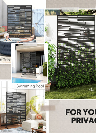 78" H x 48" W Metal Outdoor Privacy Screen, Freestanding Decorative Privacy Fence Screen for Balcony, Black