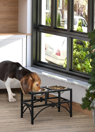 17" Double Stainless Steel Heavy Duty Dog Food Bowl Elevated Pet Feeding Station