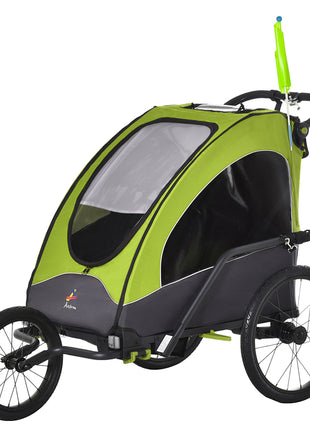 Bike Trailer for Kids 3 In1 Foldable Child Jogger Stroller Baby Stroller Transport Carrier with Shock Absorber System Rubber Tires Adjustable Handlebar Kid Bicycle Trailer Green and Gray