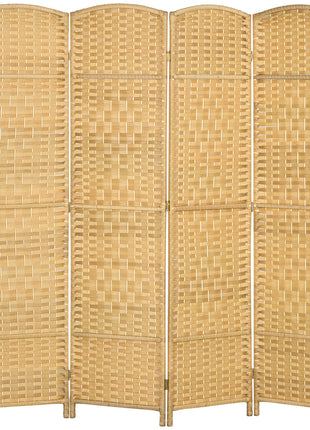 Folding Room Divider Screen 4 Panel 6' Tall Privacy Screen Freestanding Wood Partition for Home Office, Nature Wood