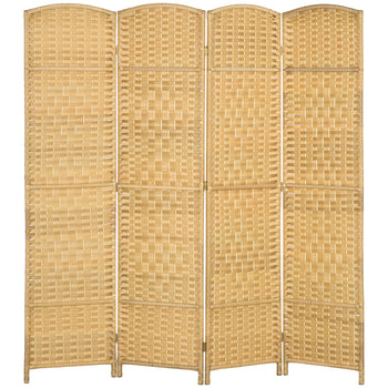 Folding Room Divider Screen 4 Panel 6' Tall Privacy Screen Freestanding Wood Partition for Home Office, Nature Wood