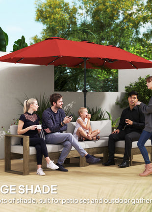 13ft Double-Sided Market Umbrella, Large Patio Umbrella with Solar Lights, Crank Handle for Garden, Pool, Yard, Wine Red