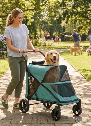 Dog Stroller for Large Dogs Up to 66 LBS with All-Terrain Spring Suspension, 8-Position Adjustable Handle, Teal