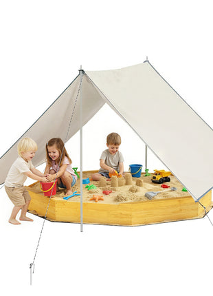 Wooden Sandbox with Large Canopy, Outdoor Sand Box with 4 Bench Seats, Bottom Liner for 8 Kids Aged 3-8, Yellow