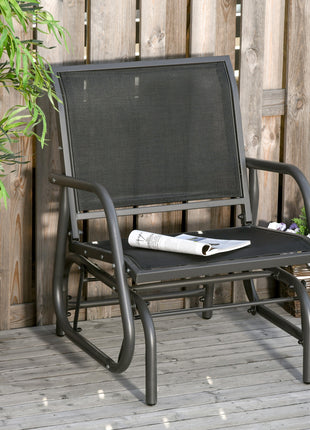 Outdoor Glider Chair, Steel Swing Chai with Curved Armrests for Porch, Garden, Poolside, Balcony, Black