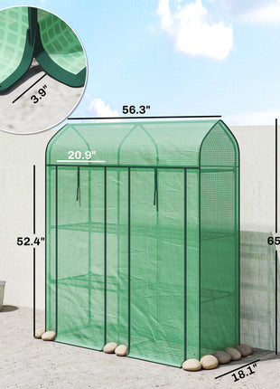 3 Tier Mini Greenhouse, Small Portable Greenhouse with 2 Roll-up Doors, 56.3" x 18.1" x 65", Green