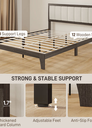 Queen Size Bed Frame with Headboard, Platform Bed Frame with Wooden Slats No Box Spring Needed Charcoal Gray