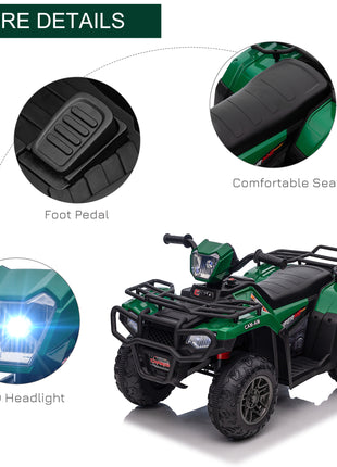 12V Electric Toy Car with Forward Backward Function, Music, LED Headlights, for Ages 3-5 Years, Green