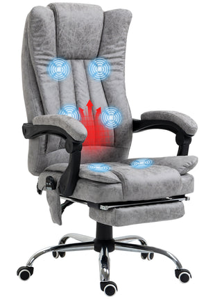 Massage Office Chair with 6 Points and Heat, Reclining Computer Chair with Adjustable Height and Footrest, Gray