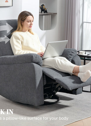 Recliner Chair, Wide Swivel Rocker Chair, Overstuffed Single Sofa with Pocket Spring, Footrest, Quick Assembly, Gray