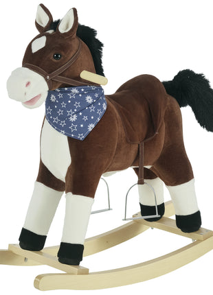 Kids Plush Ride-On Rocking Horse Toy Cowboy Rocker with Fun Realistic Sounds for Child 3-6 Years Old, Brown