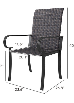 Set of 4 Outdoor Wicker Dining Chairs with Armrest, Steel Frame, Highback and Deep Seating, Brown