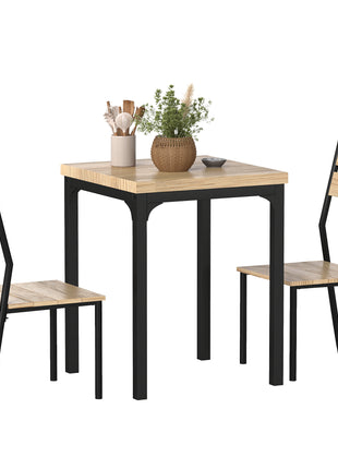 3 Piece Dining Table Set for 2, Modern Kitchen Table and Chairs, Dining Room Set for Breakfast Nook, Light Wood Grain