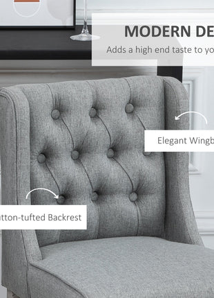 26.25" Counter Height Bar Stools, Tufted Wingback Armless Upholstered Dining Chair with Rubber Wood Legs, Set of 2, Gray