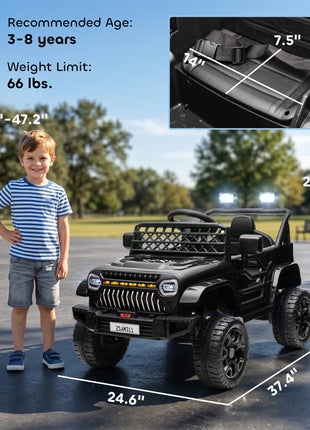 12V Battery Powered Ride On Truck, Kids Electric Car with Spring Suspension, Remote, Horn, USB Music, Black