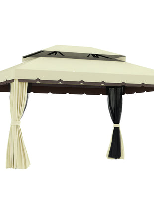 10' x 13' Patio Gazebo, Aluminum Frame Double Roof Outdoor Gazebo Canopy Shelter with Netting & Curtains, Cream White