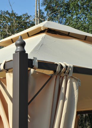 10' x 10' Steel Outdoor Patio Gazebo with Polyester Privacy Curtains, Two-Tier Roof for Air, Large Design