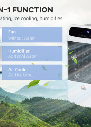 3-In-1 Ice Cooling Fan, Mobile Evaporative Air Cooler with Remote, Timer, Oscillating for Home Office, Bedroom, White