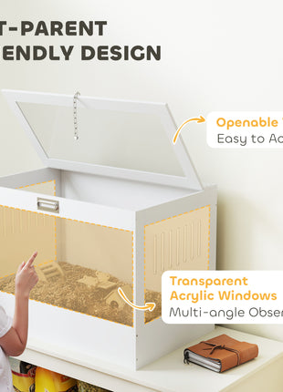 Hamster Cage with Openable Top & Lock, Hut, Transparent Acrylic Panels, Accessories, for Dwarf Hamster Gerbil, White